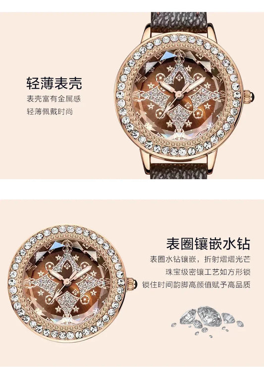 Leather Bands Women Watch Luxury Diamond Lucky Star Quartz Watch Fashion  3 Bar Waterproof Lady Clock