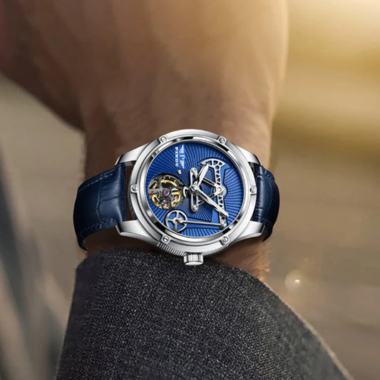 PINDU New Mechanical Watch For Men Leather Sapphire Crystal Business Men's  Watch Miyota 8215 Automatic Watches 50M Waterproof