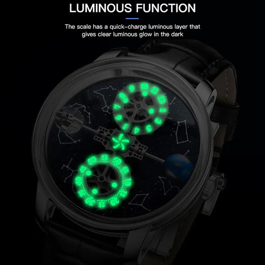 PINDU Watches New Mechanical Celestial Body Starry Twelve Constellations Sapphire Waterproof Men  Leather Wristwatches 8215A Box