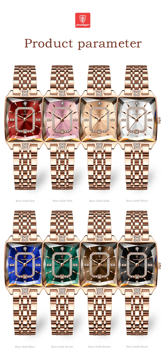 POEDAGAR Luxury Elegant Watch For Woman Date Waterproof Rectangle Ladies Watch Stainless Steel Quartz Women Watches Female Reloj
