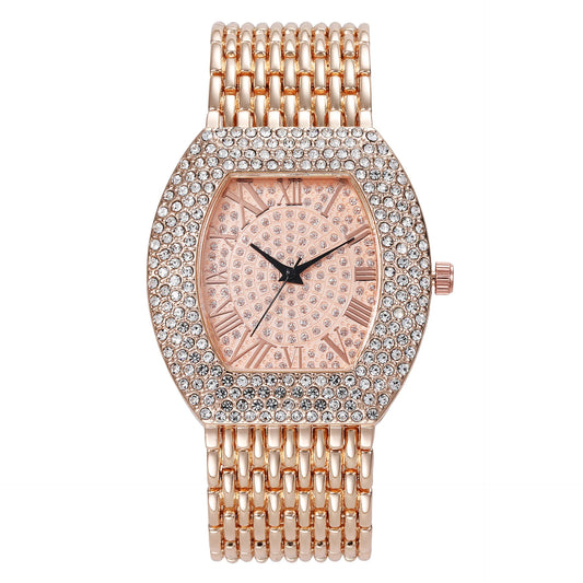 UTHAI H64 Women's Full Diamond Watch Temperament Gold Steel Band Barrel shaped Full Sky Star Vintage Fashion Quartz Wristwatches