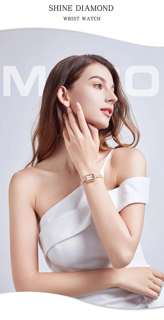 UTHAI W40 Watch For Women Pearl Fritillary Square Waterproof Fashion Luxury Amethyst Diamond inlaid Lady Bracelet Wristwatches