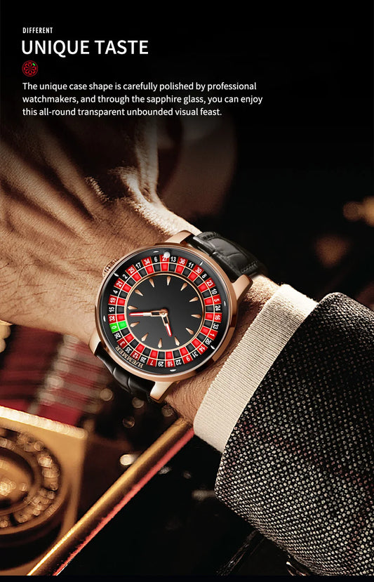 HAEMMER High end Design New Mechanical Watch NH35 Rotating Dial Las Vegas Roulette Desktop Theme Men's Diamond Luminous Watch