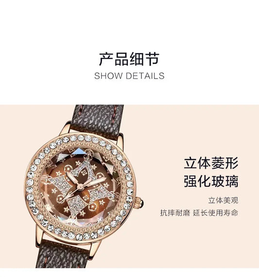 Leather Bands Women Watch Luxury Diamond Lucky Star Quartz Watch Fashion  3 Bar Waterproof Lady Clock