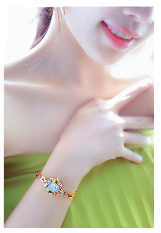 UTHAI Women's Chain Watch Brand Light Luxury Gold Gradient Rainbow Bracelet Waterproof Ladies Fashion Quartz clock Watches Gift