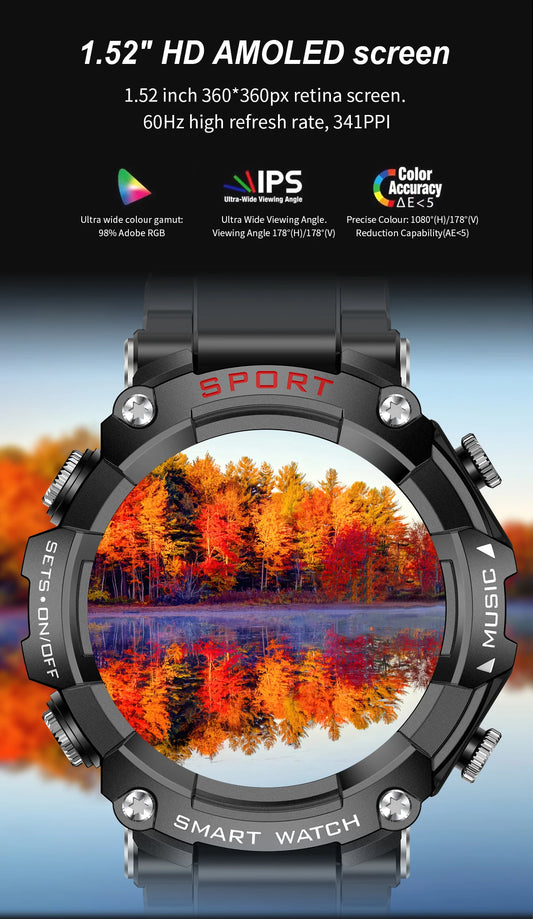 LaNikar Smart Watch AMOLED Display With In-Ear Bluetooth Headset Heart Rate Blood Pressure Oxygen Saturation Monitoring HD Audio