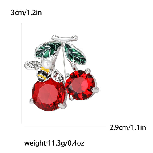 Enamel Cherry Brooches for Women Unisex Rhinestone Fruit Pins Banquet Party Backpack Gifts Jewelry Accessories