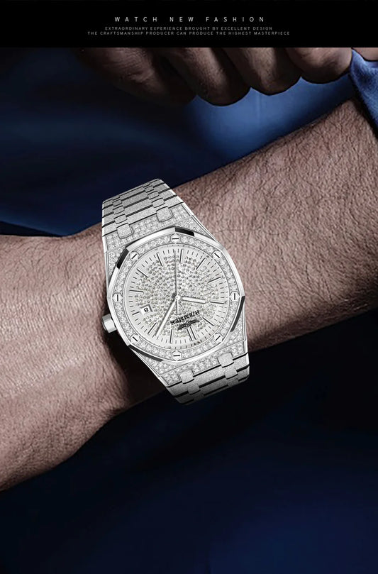 HAEMMER Luxury Men's Automatic Watch Top Brand Mechanical Frame Original Silver Fashion Watch Waterproof Clock Relogio Masculin