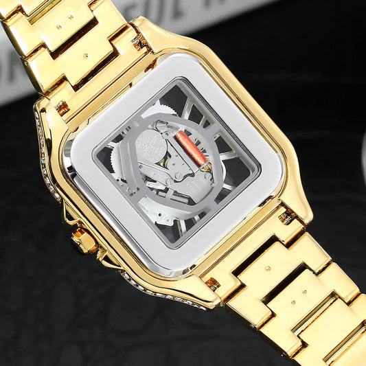 THAI W86 New 2024 Fashion Square Men's Watches Luxury Hollow Hip Hop Full Diamond Metal Waterproof Male Quartz Clock Watch Gift