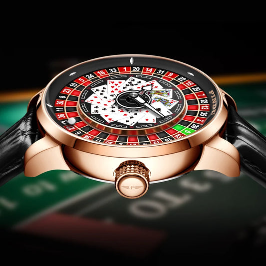 PINDU Designs New NH35A Rotary Roulette Mechanical Watch Men's Diamond Surface Waterproof Leather Men's Watch Montre Homme P6626