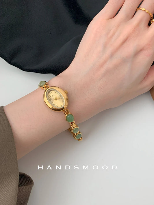 Jade exquisite and compact wristwatch with oval dial, light luxury and niche exquisite women's watch, 2025 new model