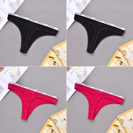 4PCS Sexy Erotic Women's Thong Solid Color Cotton Women's Panties Soft Skin Friendly Women's Underwear Seamless Cute Lingerie