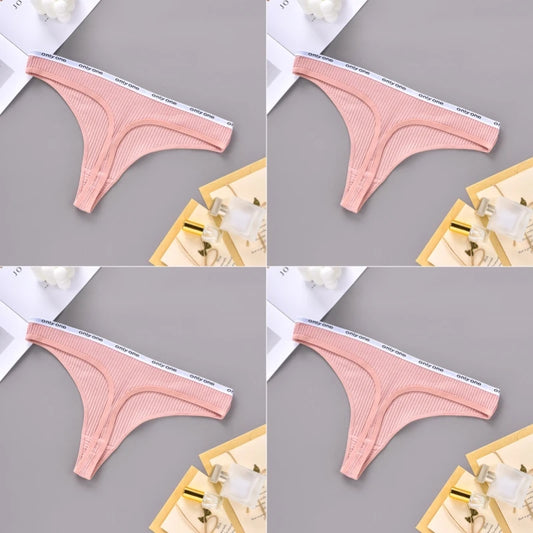 4PCS Sexy Erotic Women's Thong Solid Color Cotton Women's Panties Soft Skin Friendly Women's Underwear Seamless Cute Lingerie