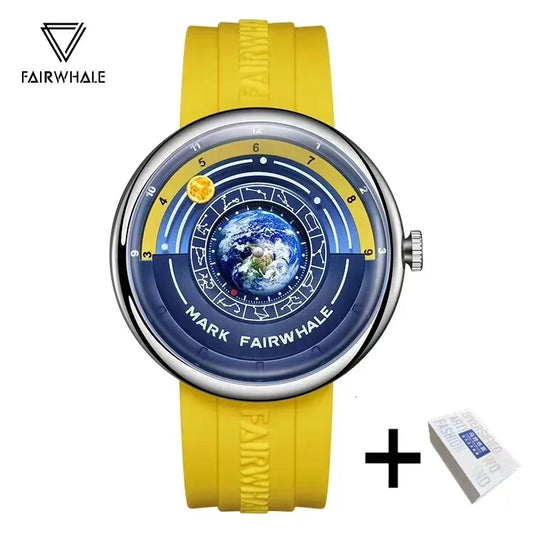 Fairwhale Watches for Man 5700 Mens Watch Fashion Planet Design Dial Silicone Strap Waterproof Quartz Wristwatches Reloj Hombre