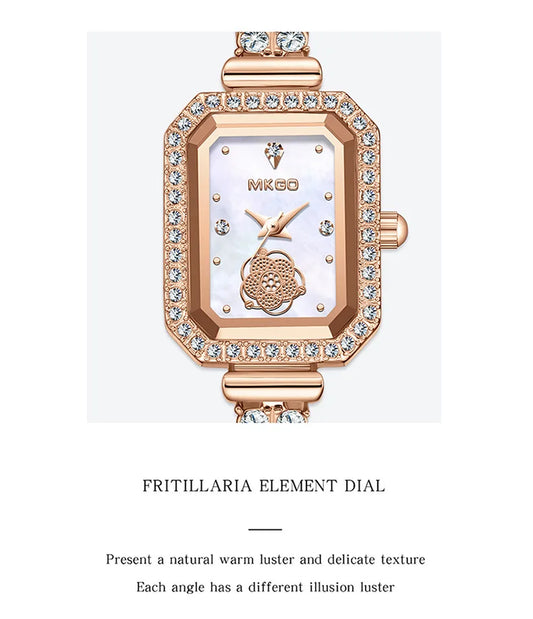 UTHAI W40 Watch For Women Pearl Fritillary Square Waterproof Fashion Luxury Amethyst Diamond inlaid Lady Bracelet Wristwatches