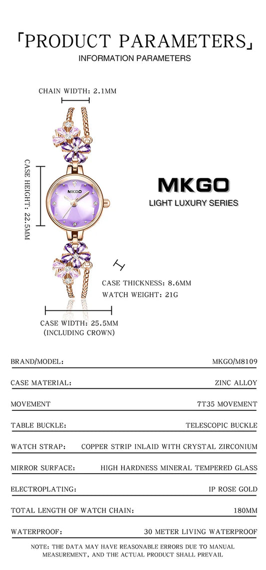 UTHAI W39 Women's Fashion Light Luxury Quartz Bracelet Watch Waterproof Premium Exquisite Violet Crystal Female's Watches Gift