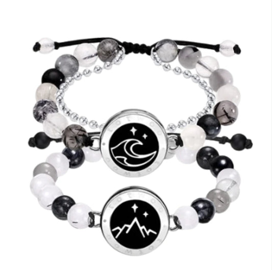 Totwoo long distance touch Bracelets for Couples Long Distance light up&Vibrate Moutain&Sea Love Bracelets Smart Jewelry sets