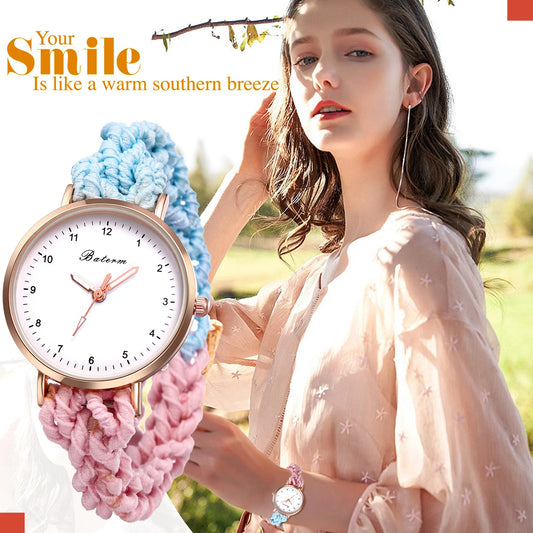LANCARDO Quartz Braided Scrunchie Watch Elastic Rope Watch Digital Dial Women Multi-functional Ultra-thin Student Bracelet Watch