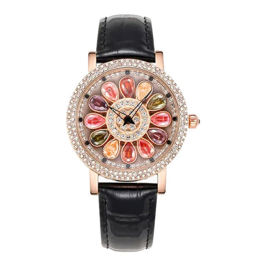 UTHAI Women's Fashion Quartz Watch 360 ° Time Comes and Turns Diamond Inlaid Dial Waterproof Female Creative Clock Wristwatches