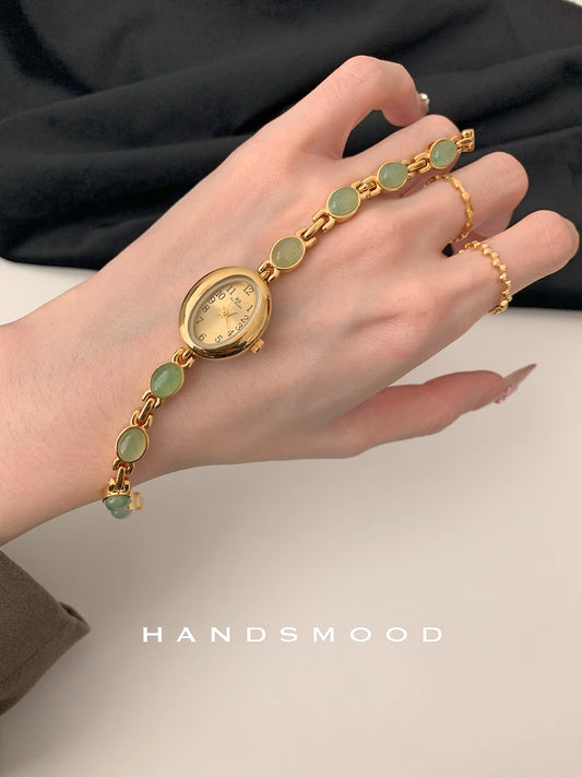 Jade exquisite and compact wristwatch with oval dial, light luxury and niche exquisite women's watch, 2025 new model