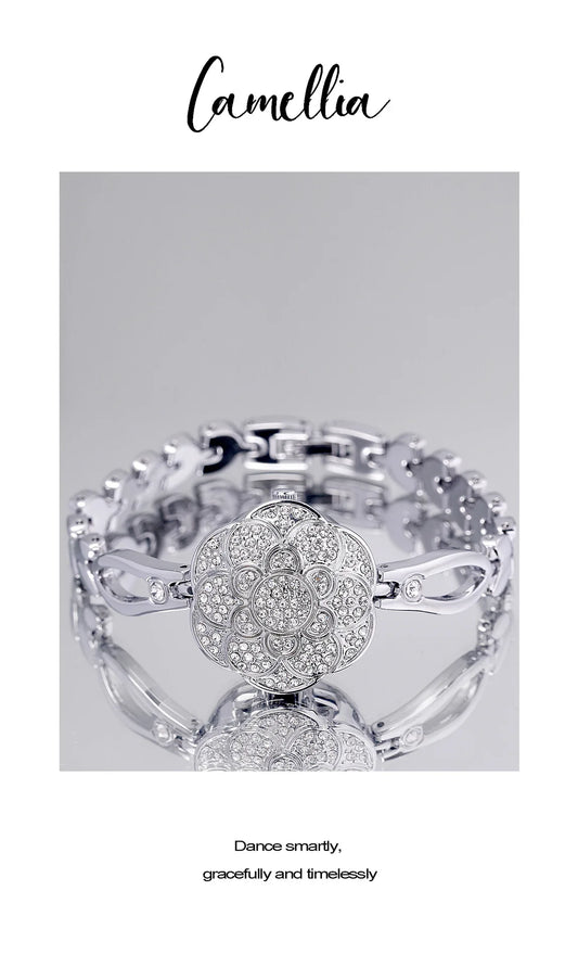UTHAI Women's Watch Flip Cap Light Luxury Camellia Bracelet Wristwatch Waterproof Temperament Ladies Fashion Quartz Watches Gift