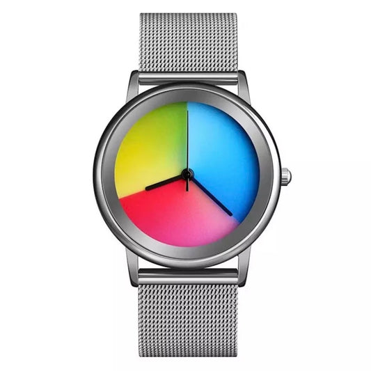 New Unique Women Watch Fashion Casual Colorful Changing Dial Quartz Wriswatch Simple Ultrathin Steel Lady Watches Special Gift