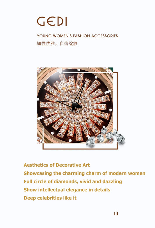 UTHAI Watch For Women Light Luxury Diamond Set 360 ° Running Clock Waterproof Genuine Leather Female's Fashion Quartz Watches