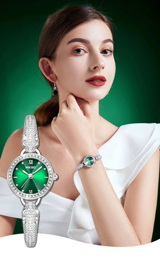 UTHAI L30 New Women's Fashion Quartz Watch Leopard Head Waterproof Bracelet Light Luxury Inlaid Shining Jewelry Full of Diamonds