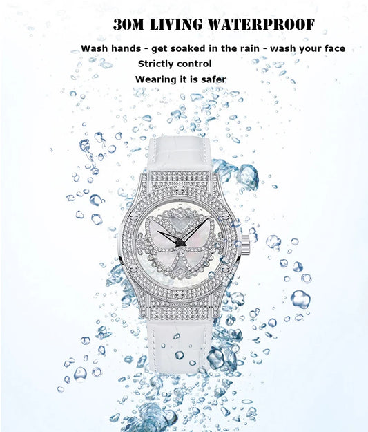 New Watch Women Full Diamond Light Luxury Hollow Full Sky Star butterfly Leather Waterproof Female Fashion Quartz Watches