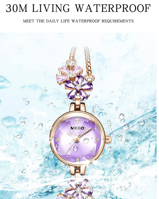 UTHAI W39 Women's Fashion Light Luxury Quartz Bracelet Watch Waterproof Premium Exquisite Violet Crystal Female's Watches Gift