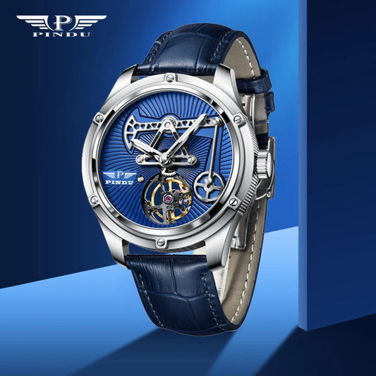 PINDU New Mechanical Watch For Men Leather Sapphire Crystal Business Men's  Watch Miyota 8215 Automatic Watches 50M Waterproof