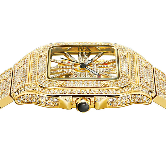 THAI W86 New 2024 Fashion Square Men's Watches Luxury Hollow Hip Hop Full Diamond Metal Waterproof Male Quartz Clock Watch Gift