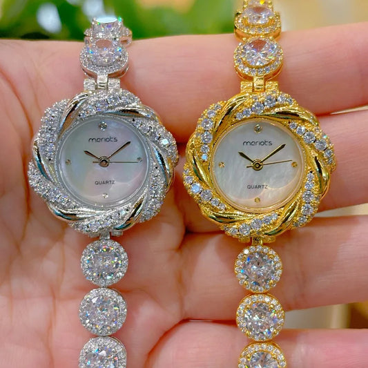 2025 New Light Luxury Fashion Women's Watch Shell Material Inlaid with Large rhinestones as a Gift, Trendy Watch