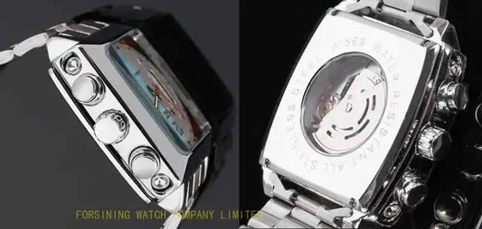 JARAGAR 569 Men's Mechanical Watch Fashion Design Square Dial Date Week Waterproof Steel Strap Leisure Wristwatch