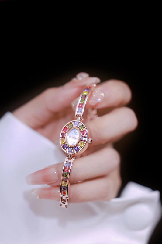 UTHAI Women's Chain Watch Brand Light Luxury Gold Gradient Rainbow Bracelet Waterproof Ladies Fashion Quartz clock Watches Gift