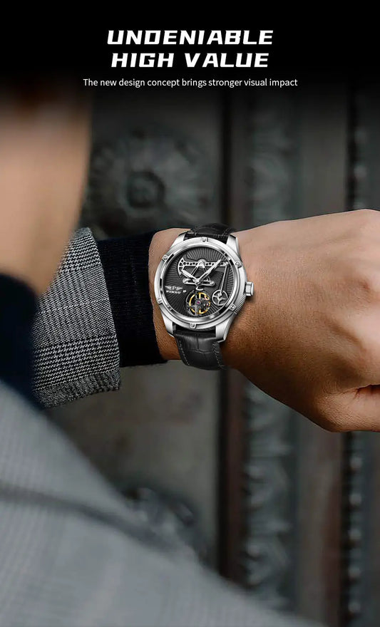 PINDU New Mechanical Watch For Men Leather Sapphire Crystal Business Men's  Watch Miyota 8215 Automatic Watches 50M Waterproof