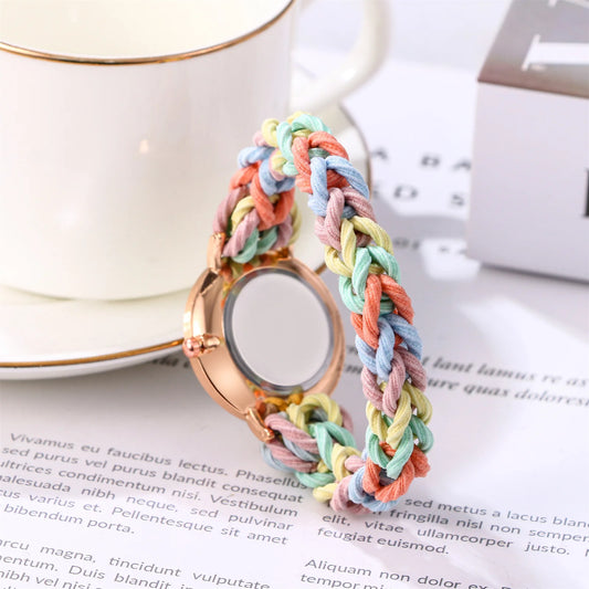 LANCARDO Quartz Braided Scrunchie Watch Elastic Rope Watch Digital Dial Women Multi-functional Ultra-thin Student Bracelet Watch