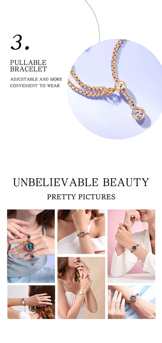 UTHAI W39 Women's Fashion Light Luxury Quartz Bracelet Watch Waterproof Premium Exquisite Violet Crystal Female's Watches Gift