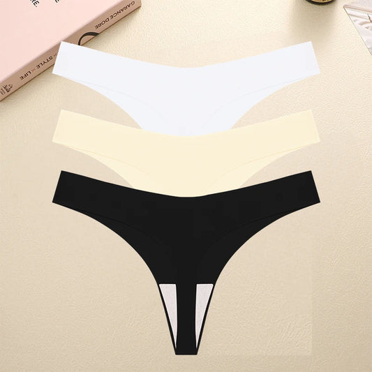 FINETOO 3PCS Seamless Thong Women Ice Silk T-back Intimate Solid Breathable Crotch Briefs Sexy Tanga Multiple 10 Color Lingerie