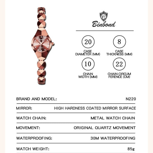 BINBOND 220 Women's Watch Waterproof High End Exquisite Bracelet Fashion Ins Style Light Luxury Quartz Watches for Woman Часы