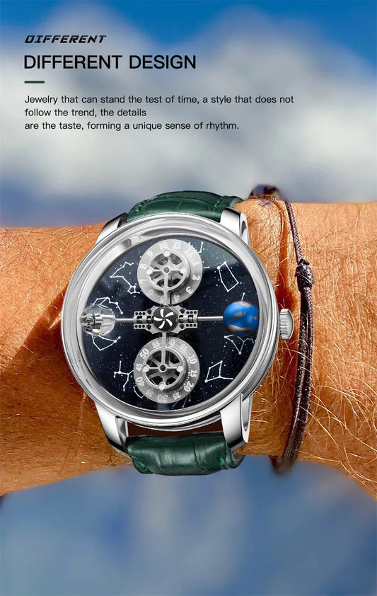 PINDU Watches New Mechanical Celestial Body Starry Twelve Constellations Sapphire Waterproof Men  Leather Wristwatches 8215A Box