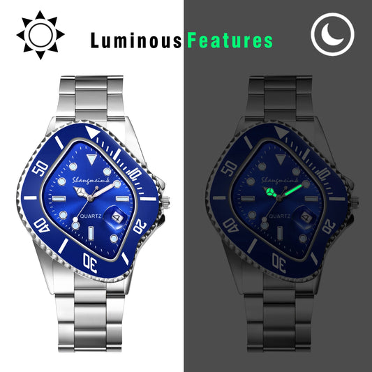 LANCARDO Men Novelty Irregular Dial Magnifier Date Lumious Hands Wrist Watch Quartz Polka Dot Shaped Case Casual Business Watch