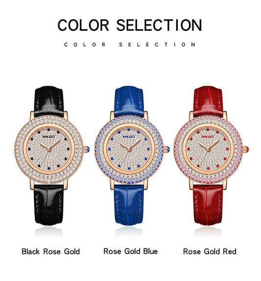 UTHAI W43 New Women's Brand Quartz Watch Luxury Full Diamond Jewelry Crystal Gem Scale Waterproof Leather Band Ladies Watches