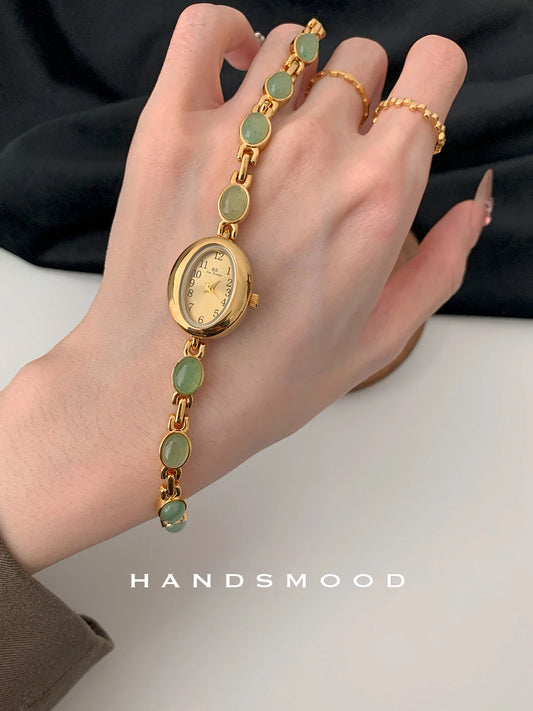 Jade exquisite and compact wristwatch with oval dial, light luxury and niche exquisite women's watch, 2025 new model
