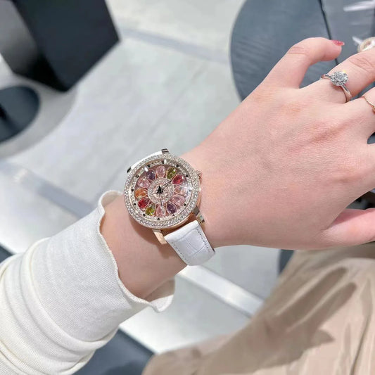 UTHAI Women's Fashion Quartz Watch 360 ° Time Comes and Turns Diamond Inlaid Dial Waterproof Female Creative Clock Wristwatches