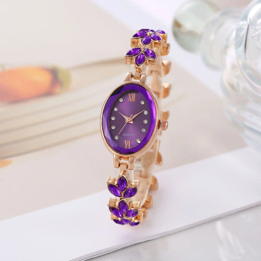 UTHAI L91 Watch For Women Wheat Ear Bracelet Watch Violet Petals Waterproof Light Luxury Jewelry Female Fashion Quartz Watches