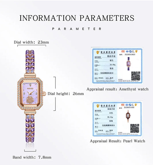 UTHAI W40 Watch For Women Pearl Fritillary Square Waterproof Fashion Luxury Amethyst Diamond inlaid Lady Bracelet Wristwatches