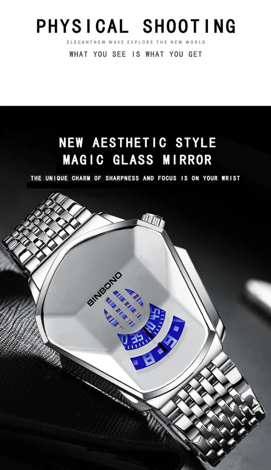 UTHAI Men Watch Trendy Motorcycle Concept Wristwatch Black Technology Watch Steel Waterproof Male Fashion Quartz Watches Has Box