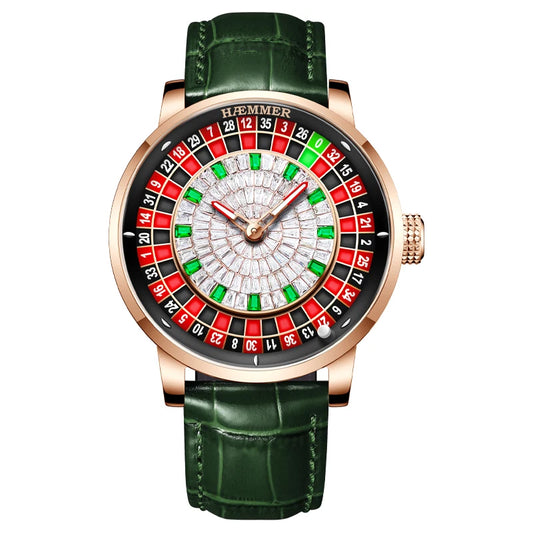 HAEMMER High end Design New Mechanical Watch NH35 Rotating Dial Las Vegas Roulette Desktop Theme Men's Diamond Luminous Watch