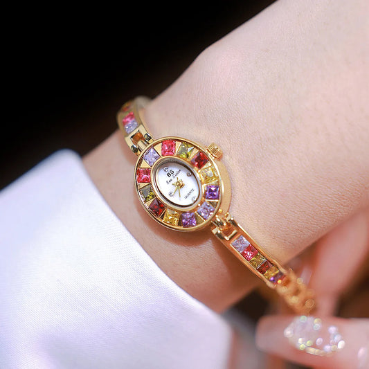 UTHAI Women's Chain Watch Brand Light Luxury Gold Gradient Rainbow Bracelet Waterproof Ladies Fashion Quartz clock Watches Gift